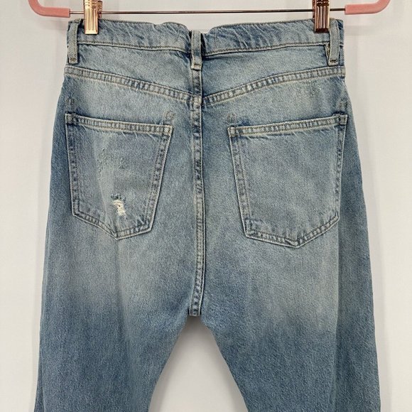 Free People‎ Blue Denim Distressed Ripped Boyfriend Straight Jeans Size 24 - Picture 10 of 12